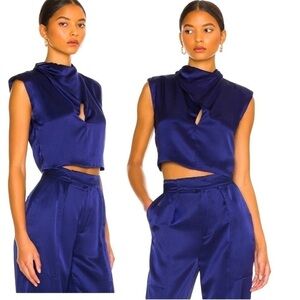 Nicholas Emmie SILK Cross Neck Sleeveless Crop Top in PRUNE Size 10